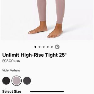 Lululemon size 4 unlimit high rise tights 25”